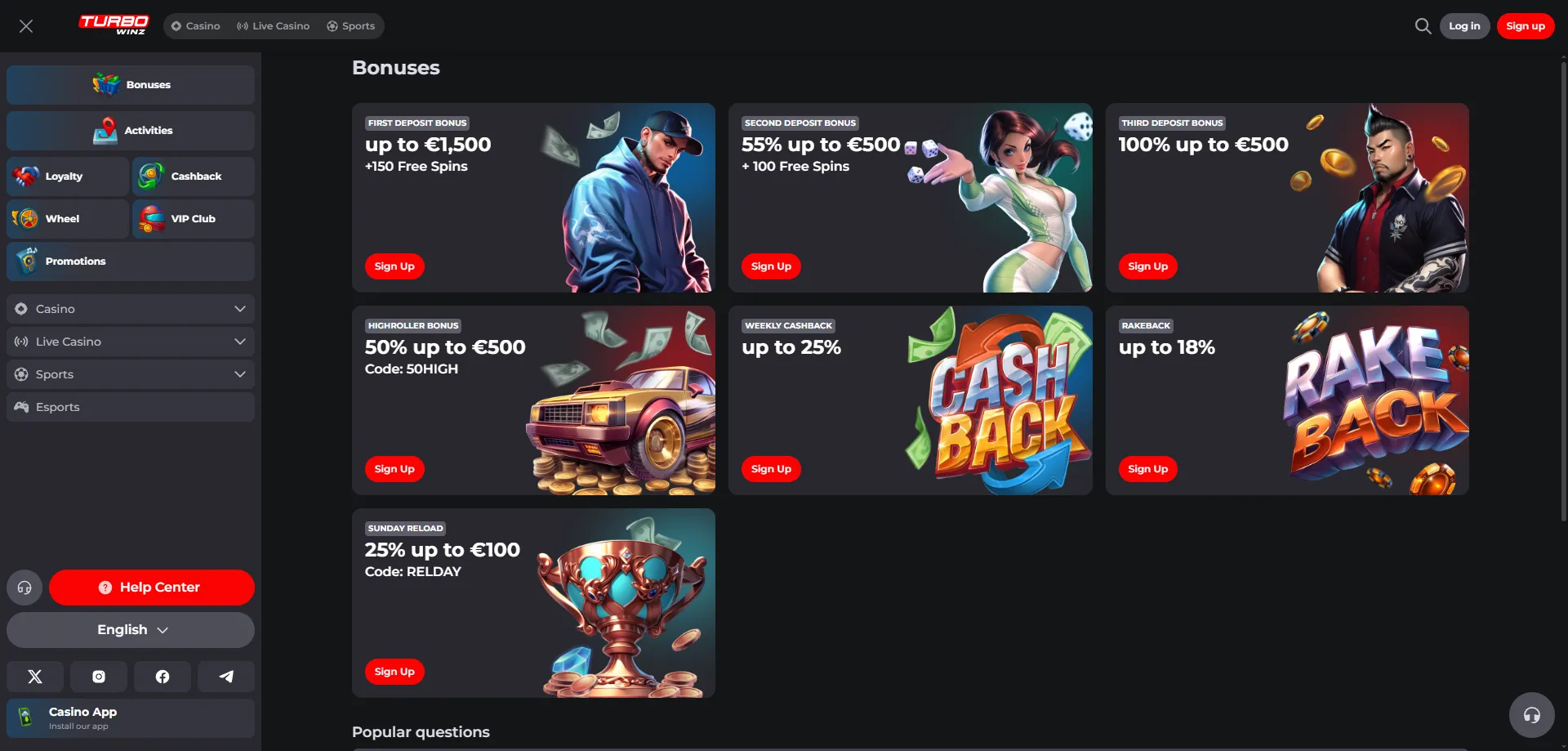 Promozioni di Turbowinz Casino bonus e giri gratuiti settimanali